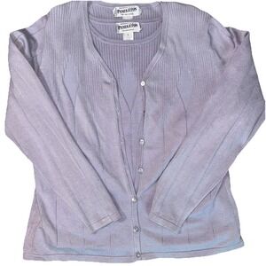 Vintage Pendleton Silk Blend Twinset Lavender Cardigan + Shell Sz L 72% Silk